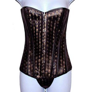 BLACK & GOLD SKULL  CORSET/BUSTIER & THONG SET